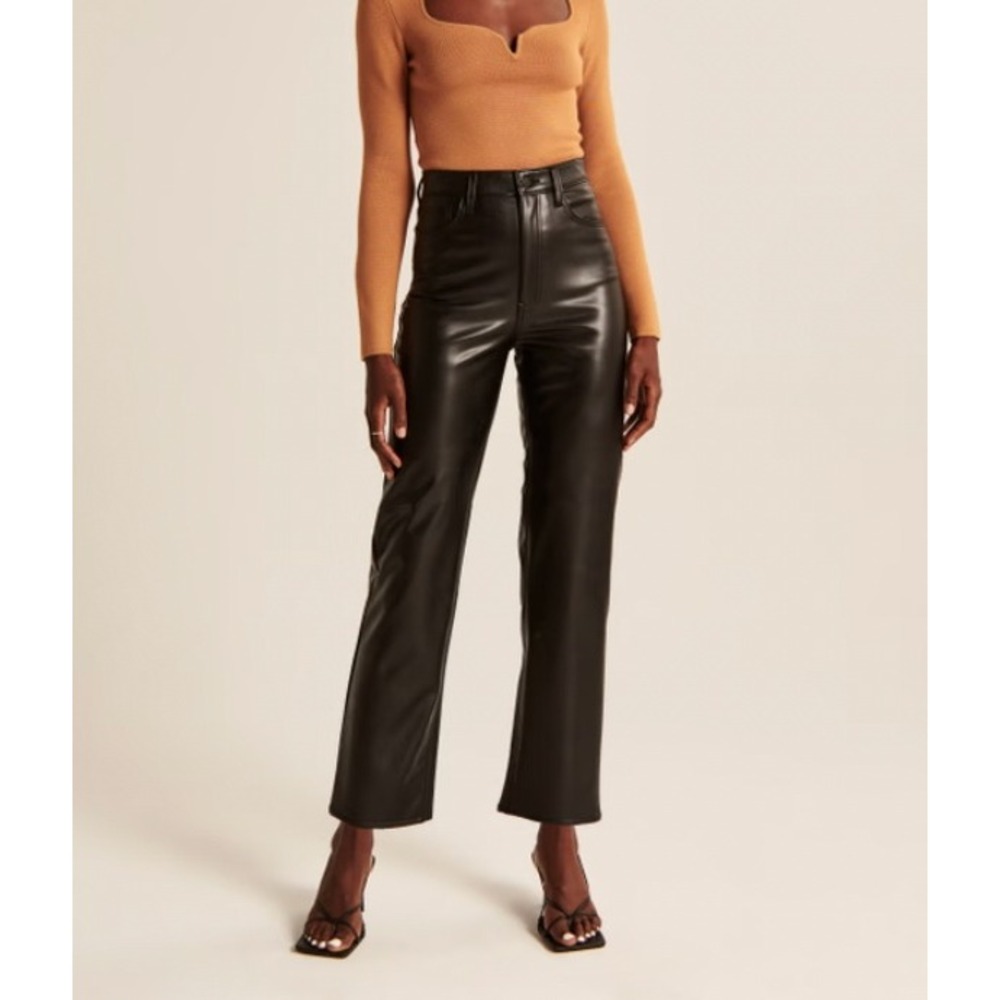 Abercrombie & Fitch Vegan Leather Ankle Straight High Rise Pants Preppy Luxury